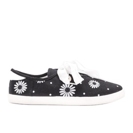 Zapatillas negras con flores Hursti blanco negro