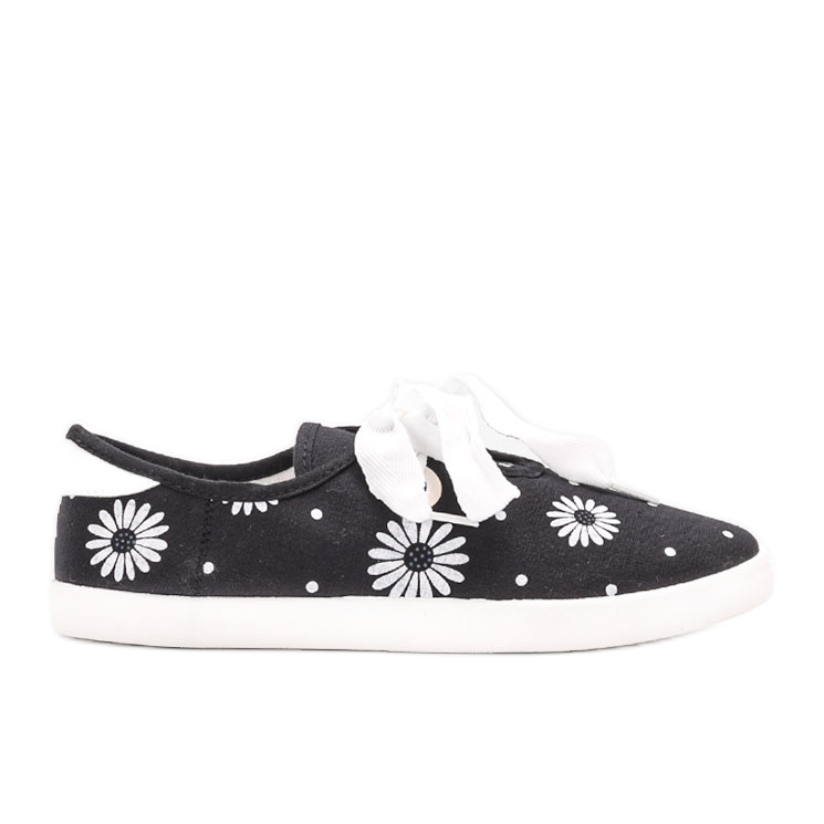 Zapatillas negras con flores Hursti blanco negro Zapatillas negras con flores Hursti blanco negro