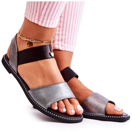 S.Barski Sandalias Clásicas Con Tachuelas Shelly Plateado Oscuro negro plata