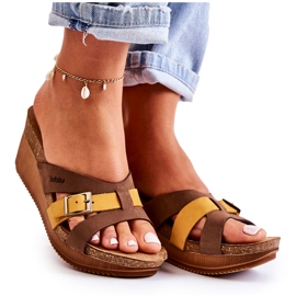 Pantuflas Mujer Con Cuña Inblu EN000024 Marrón-Amarillo