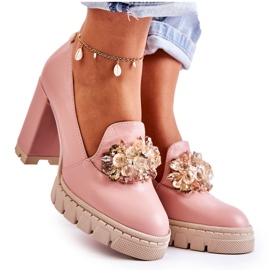 PA2 Salones Elegantes Con Ornamento Liso Caterine Rosa-Beige rosado