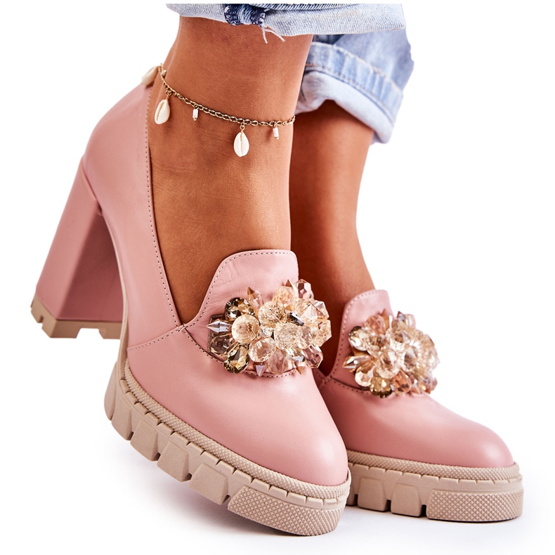 PA2 Salones Elegantes Con Ornamento Liso Caterine Rosa-Beige rosado