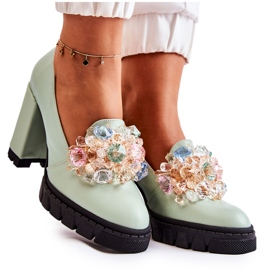 PA2 Zapatos De Salón Elegantes Con Adorno Caterine Verde Liso