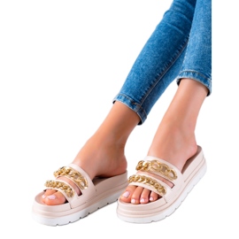WELLSPRING Pantuflas De Moda Con Cadenas beige