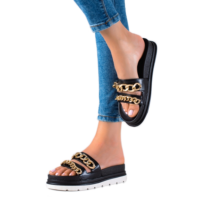 WELLSPRING Pantuflas De Moda Con Cadenas negro WELLSPRING Pantuflas De Moda Con Cadenas negro