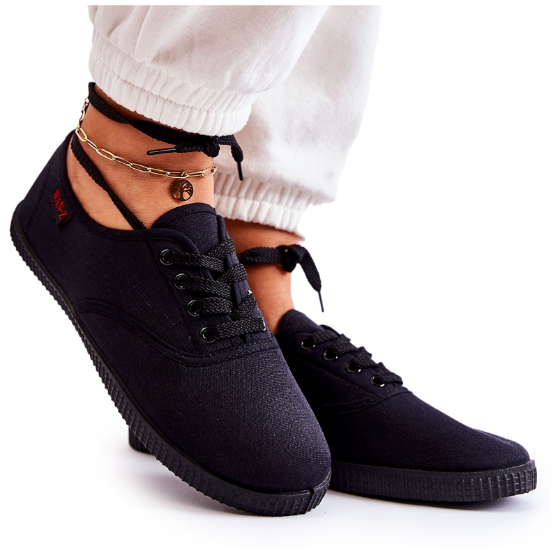 PE1 Zapatillas Clásicas Mujer Atadas Negras Dellis negro