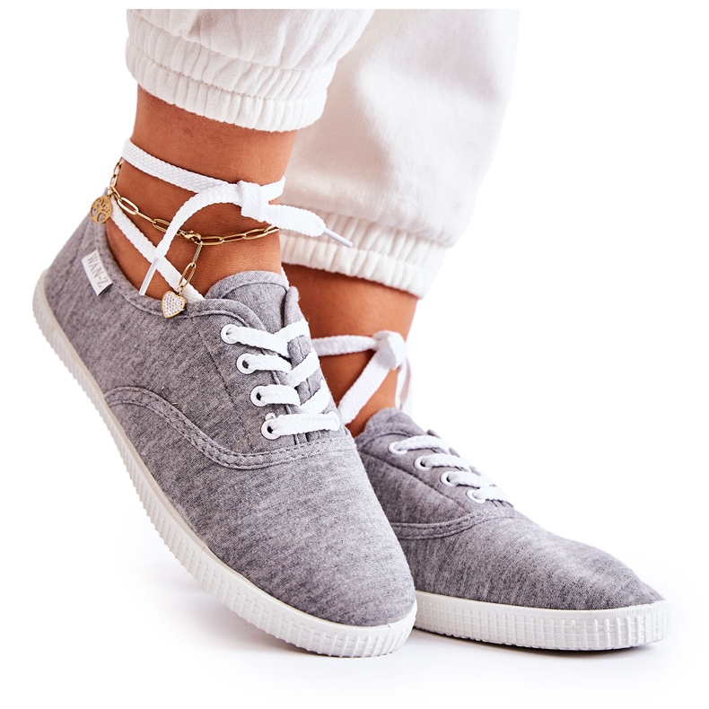 PE1 Zapatillas Clásicas Mujer Atadas Gris Dellis
