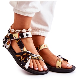 PM1 Sandalias Mujer Con Velcro Negro Caprisa blanco