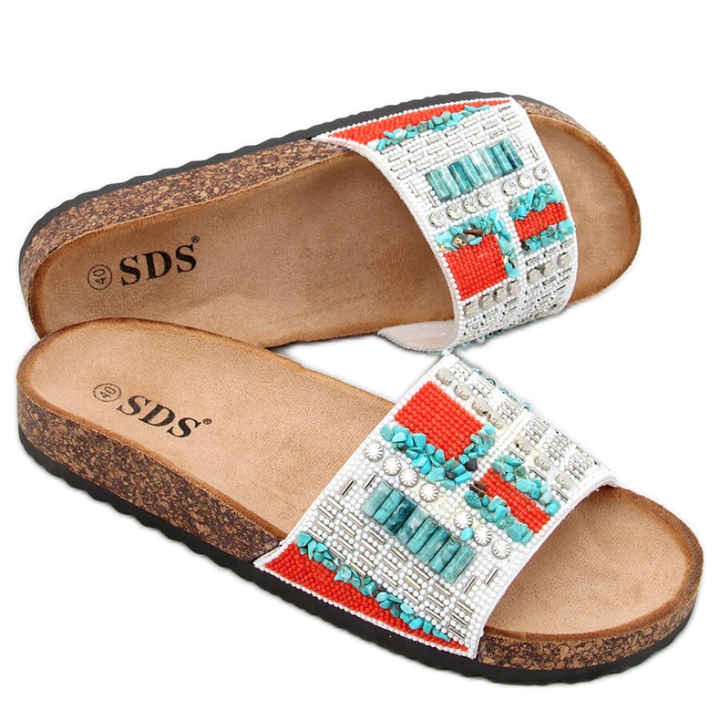 Babucha Taida Corcho Blanco rojo azul plata