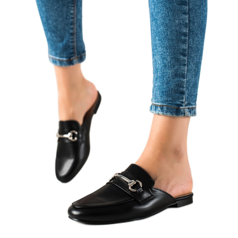 SHELOVET mocasines zapatillas negras negro