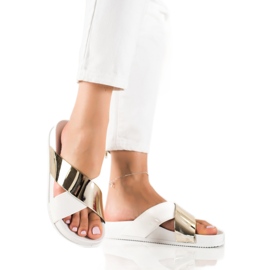 Groto Gogo Pantuflas relucientes BLANCO Y DORADO