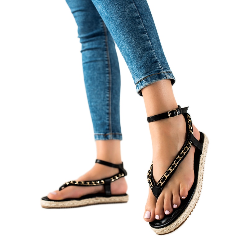 Seastar Sandalias chanclas con cadena decorativa negro