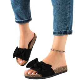 Queentina Pantuflas de ante con lazo negro