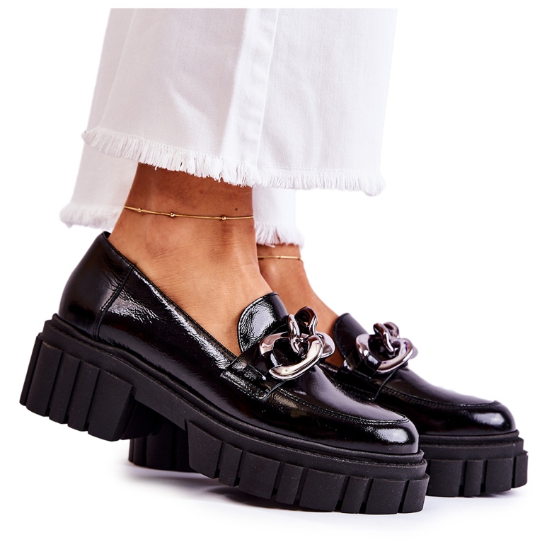 Mocasines Mujer Brogues Piel Negro-Plata Laura Messi 2339