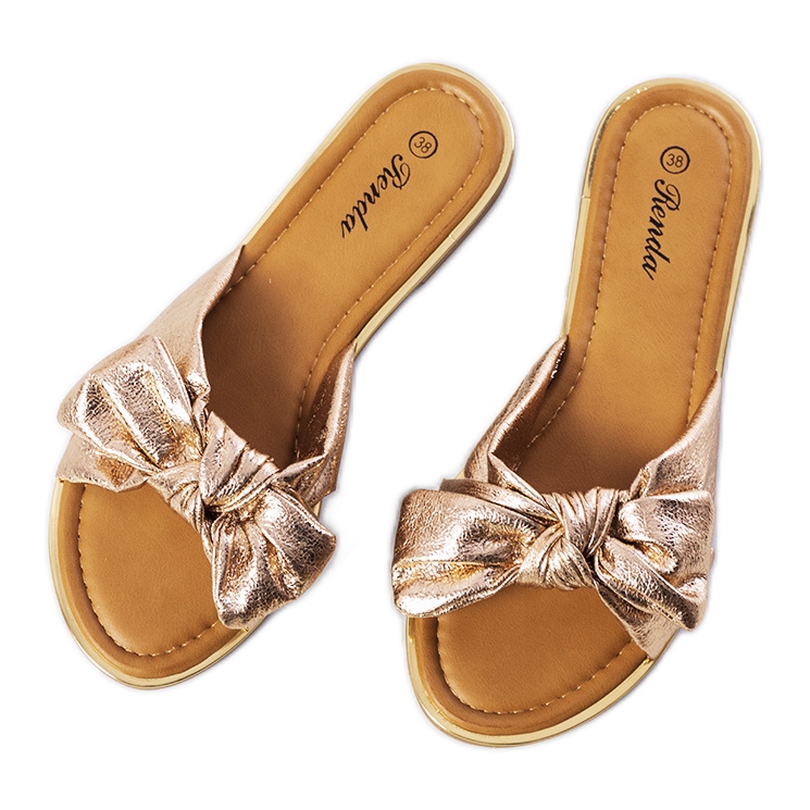 Zapatillas doradas con lazo Yoho rosado dorado