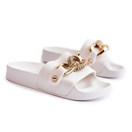 FK1 Pantuflas Infantiles De Goma Con Cadena Decorativa Blanco Suzie