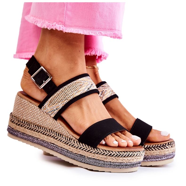 FE1 Sandalias cuña ante negro Annabel beige