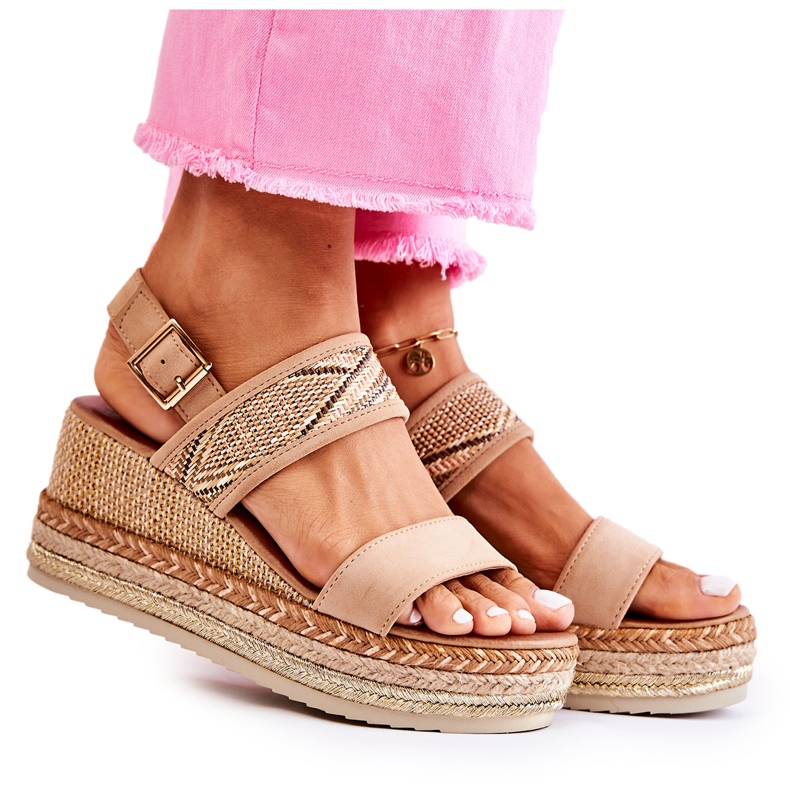 FE1 Sandalias Cuña Ante Annabel Beige