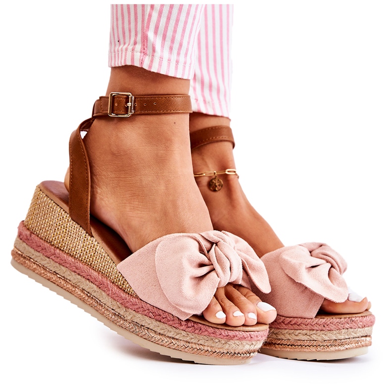 FE1 Sandalias Cuña Ante Rosa Natina marrón rosado