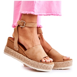 FE1 Sandalias De Ante Con Cuña Camel Lisboa beige