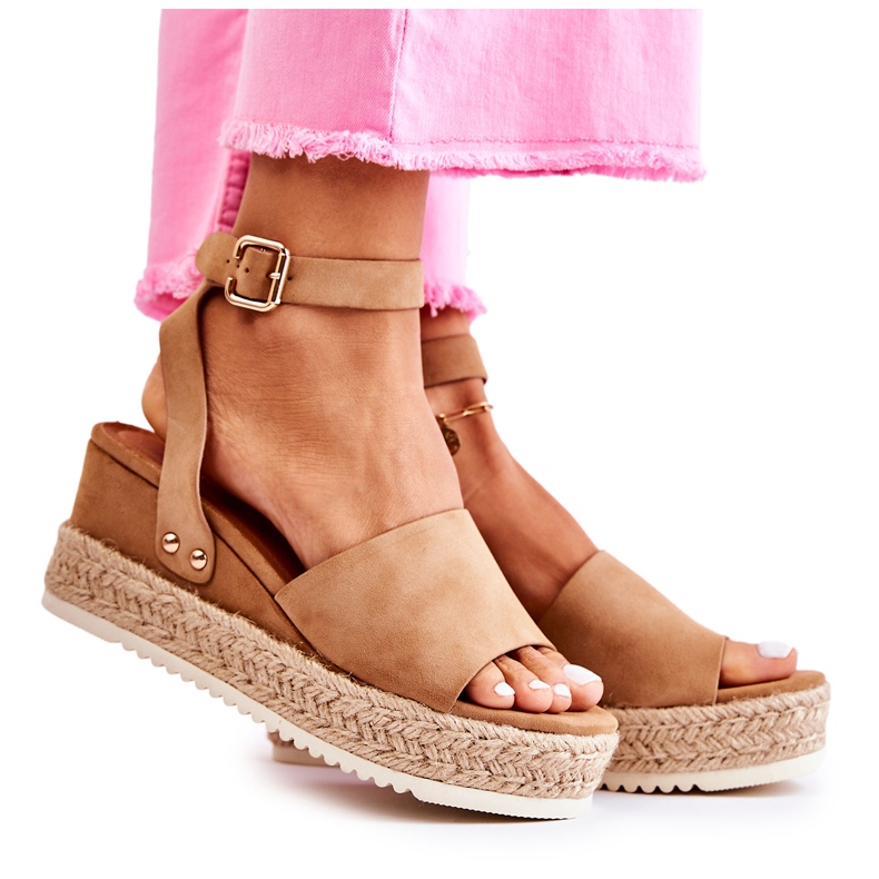 FE1 Sandalias De Ante Con Cuña Camel Lisboa beige FE1 Sandalias De Ante Con Cuña Camel Lisboa beige