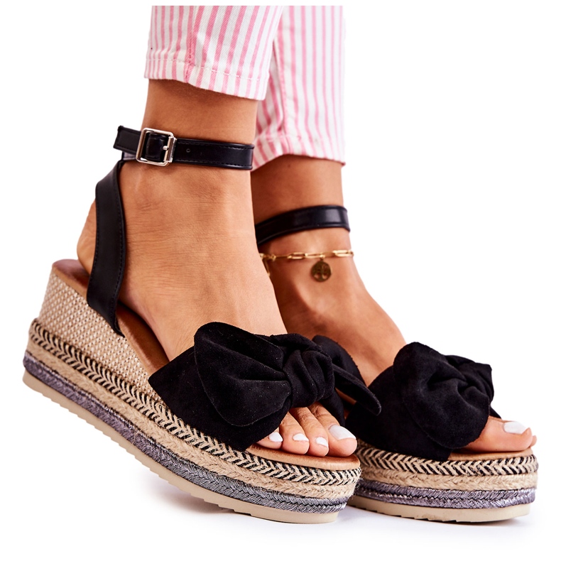 FE1 Sandalias Cuña Ante Negro Natina