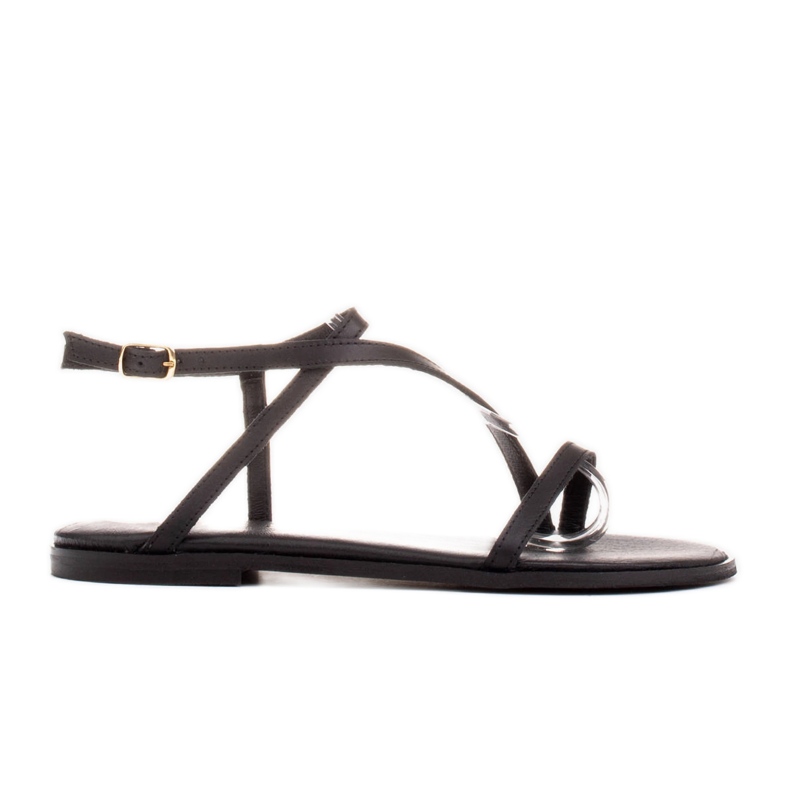 Marco Shoes Sandalias de piel con fondo plano negro