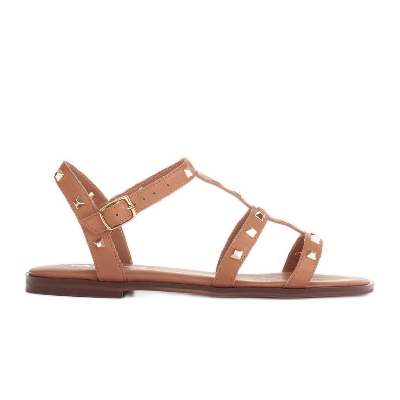 Marco Shoes Sandalias de piel con tachuelas doradas marrón