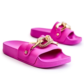 FK1 Pantuflas Infantiles De Goma Con Cadena Decorativa Fucsia Suzie rosado