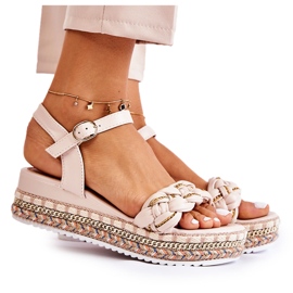PS1 Sandalias Mujer Cuña Beige Chaves dorado