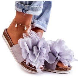 PS1 Pantuflas Mujer Ante Flor Decorativa Gris Alimos