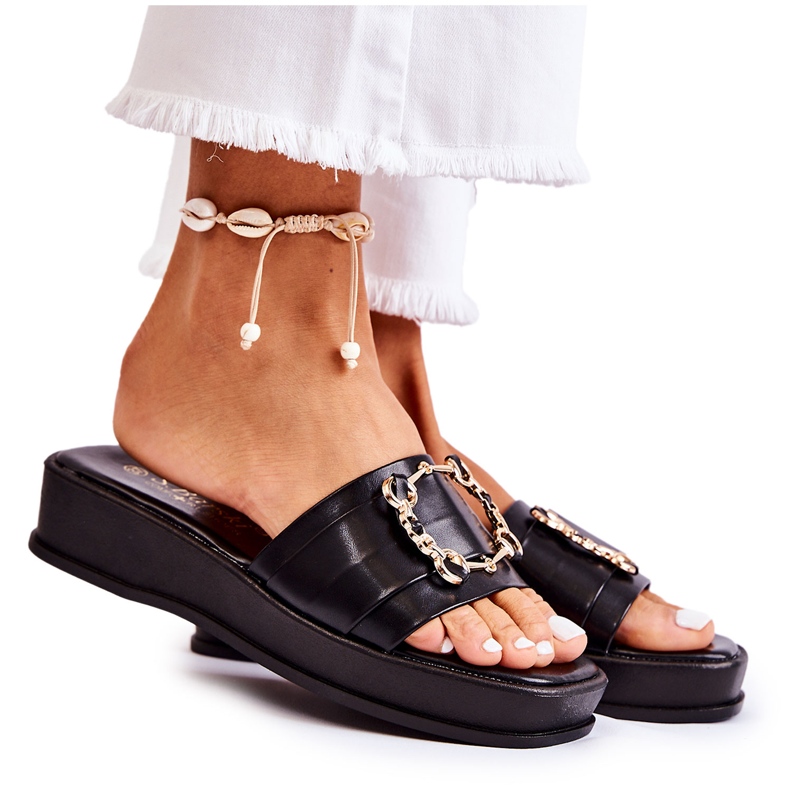 S.Barski Pantuflas De Mujer De Cuero Negras De Moda Adaline negro