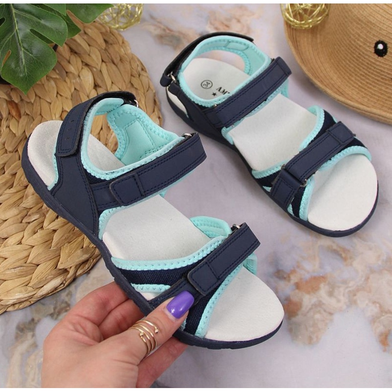 Sandalias velcros American Club Jr AM898B azul marino-menta