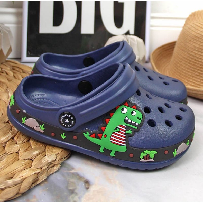 Zapatillas de casa American Club Jr.AM900B azul marino con dinosaurio