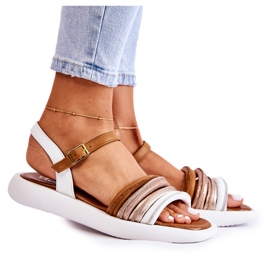 Sandalias de mujer de cuero de moda Maciejka 05561-11 Blanco multicolor