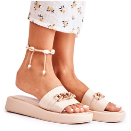 S.Barski Pantuflas Megosa Beige De Moda Con Cadena
