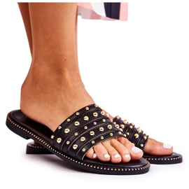 S.Barski Pantuflas De Mujer De Piel Con Adorno Brien Negro