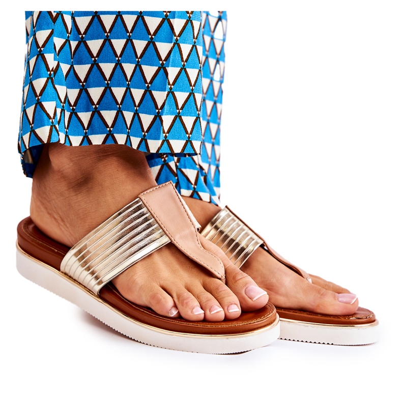 Pantuflas De Mujer Chanclas En La Plataforma Morissa Beige-Oro marrón dorado