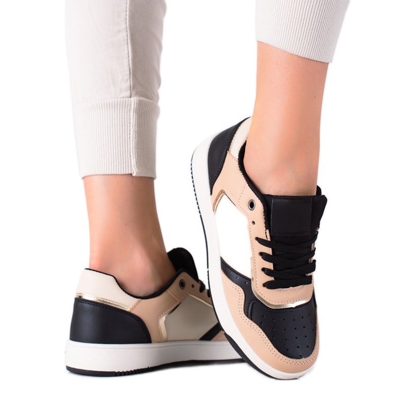 SHELOVET Sneakers de mujer bicolor beige negro
