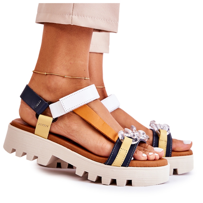 Sandalias Piel Con Velcro Maciejka L5009-02 Azul Marino-Blanco