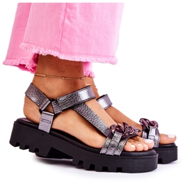 Sandalias De Piel Con Velcro Maciejka L5009-41 Plata Oscuro