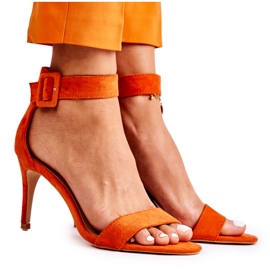 Sandalias De Mujer De Ante Con Tacón Naranja Marconi