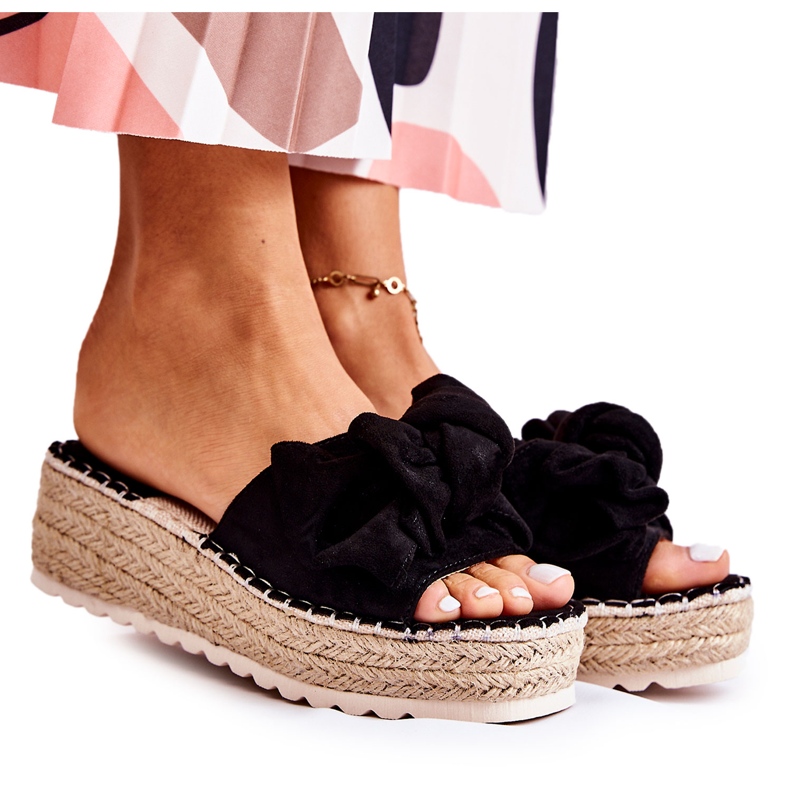 PG2 Pantuflas Mujer Con Cuña Lazo Negro Tayla