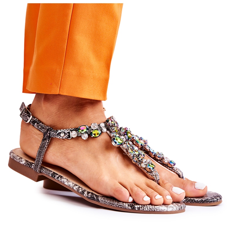 PG2 Sandalias Mujer Chanclas Con Zirconia Cúbica Gris Ivanne