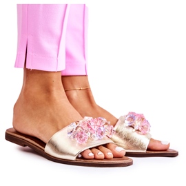 Pantuflas De Mujer En Piel Con Adorno Dorado Nicole 2726