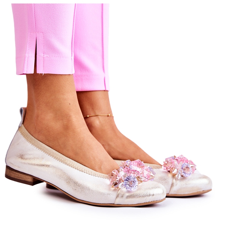 Bailarinas Mujer Piel Con Cristales Nicole 2749 blanco