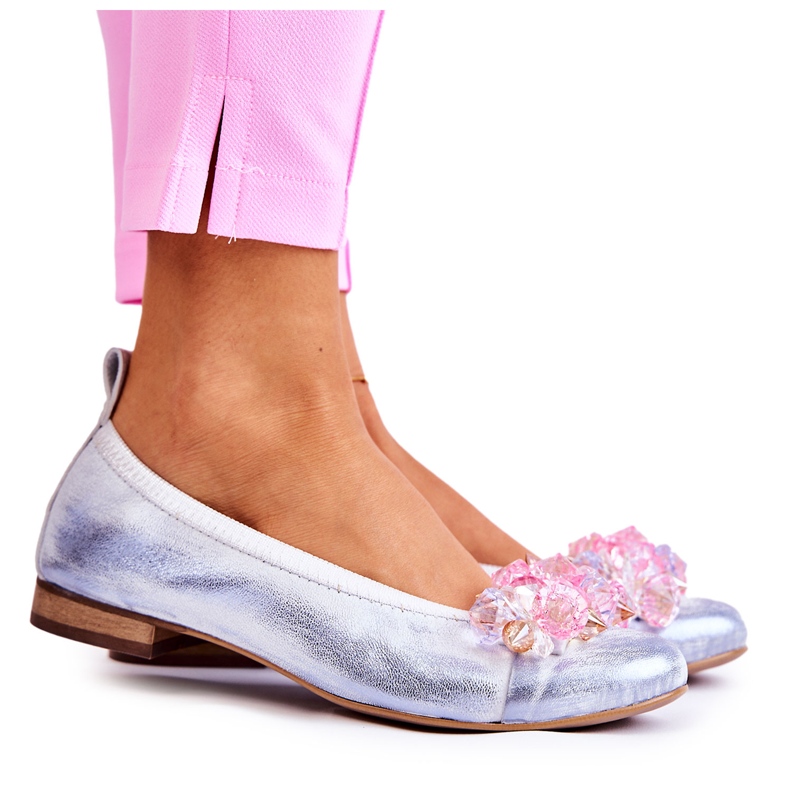 Bailarinas Mujer Piel Con Cristales Nicole 2749 Blanco-Azul