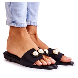 PG1 Pantuflas Tacoma De Mujer Negras Con Perlas Decorativas negro
