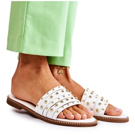 S.Barski Pantuflas De Mujer De Piel Con Adorno Brien Blanco