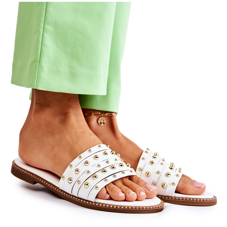 S.Barski Pantuflas De Mujer De Piel Con Adorno Brien Blanco